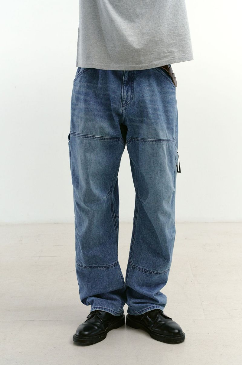 Incision Double Knee Carpenter Pants (Washed Blue)