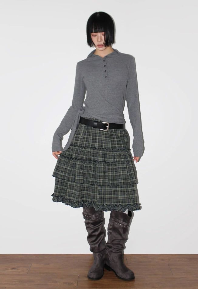 CHECK TIERED FRILL SKIRT