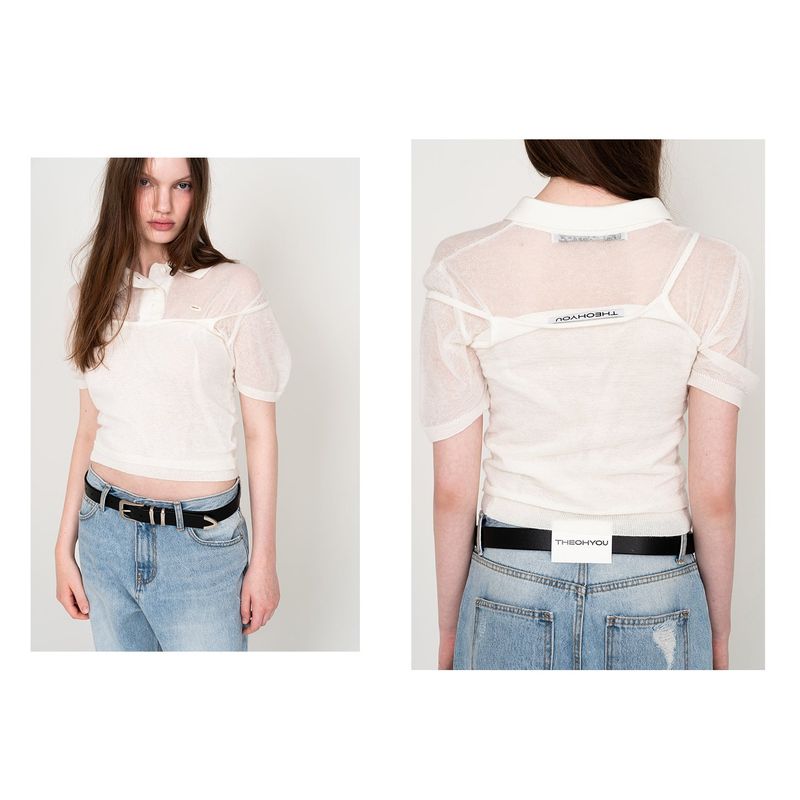 SEE-THROUGH COLLAR HALF KNIT (SKY BLUE)