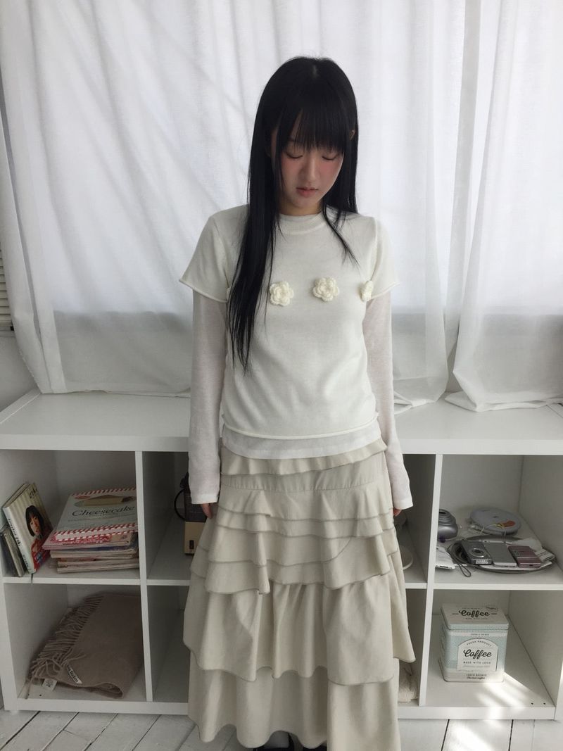 フラワーコサージュハーフニット