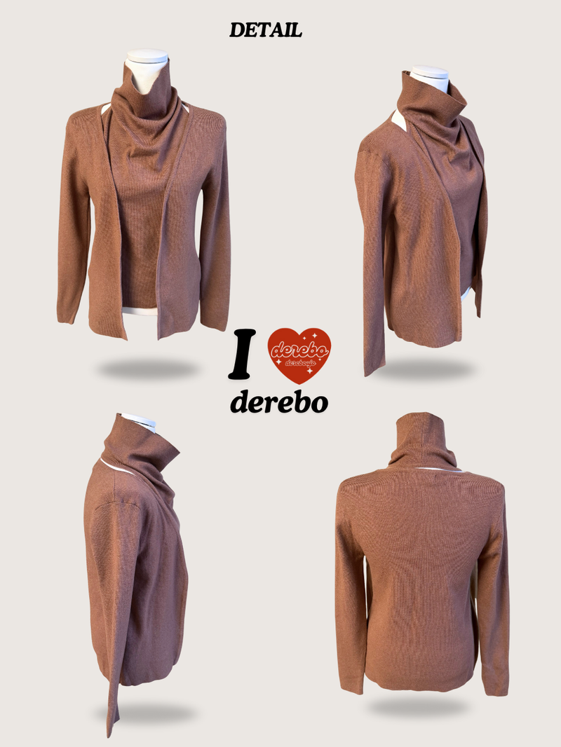 Turtleneck Layered Long-Sleeved Knit Cardigan