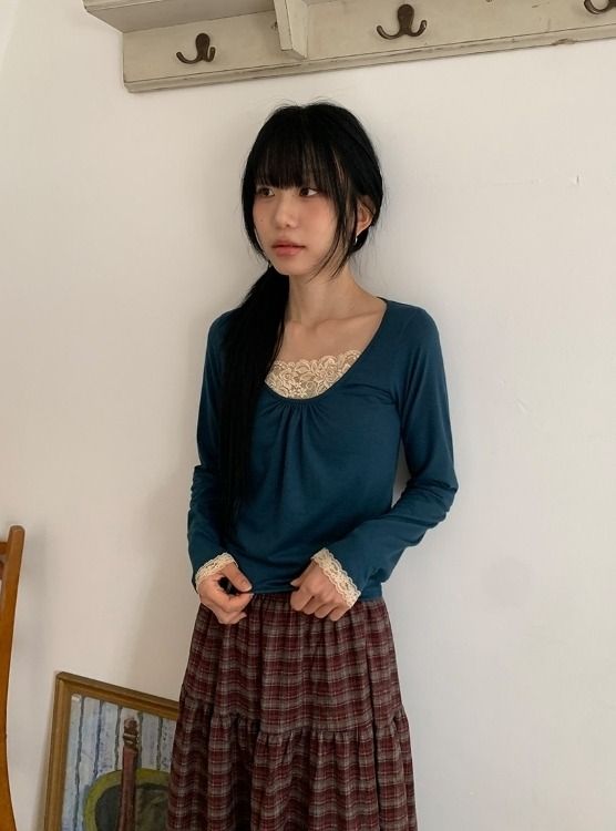 BAON（バオン）の「Joyse Lace Layered Shirring Long Sleeve Tee（Tops）」