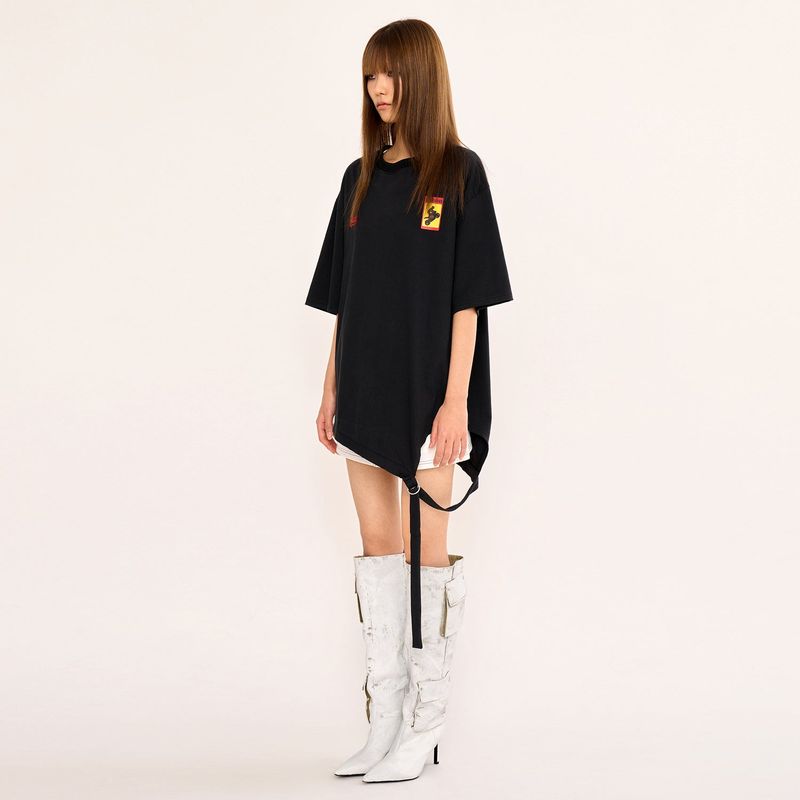 Asymmetric Belt T Shirt - Black