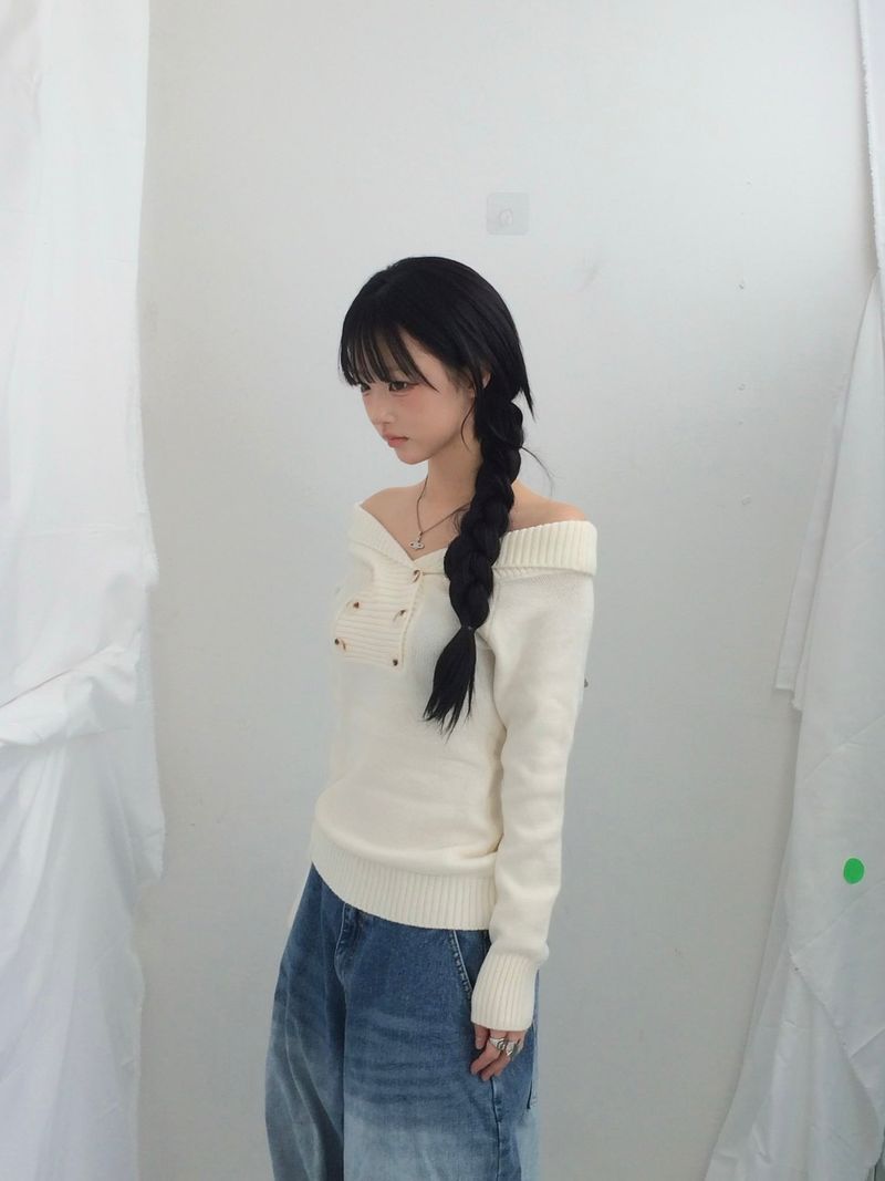 button shawl collar knitwear