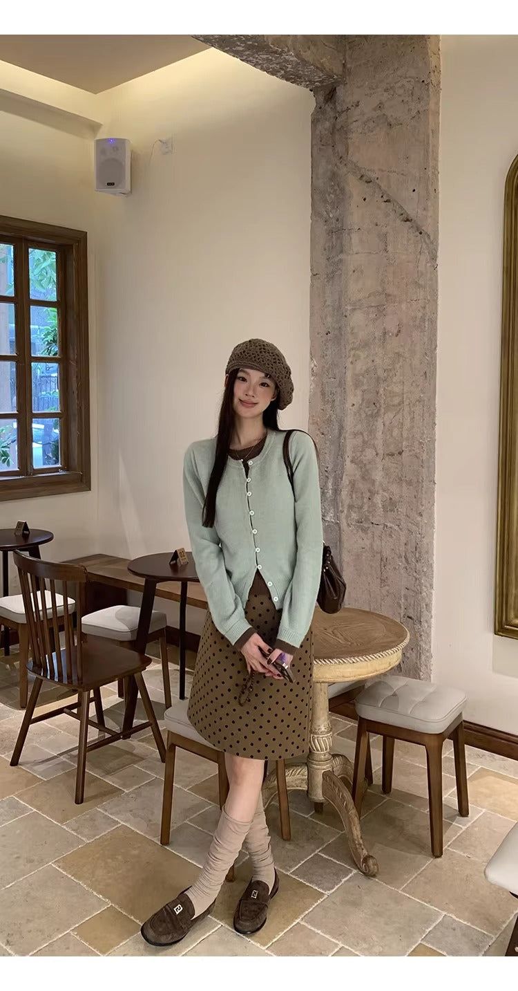 Mint Brown Layered Cardigan Knitwear