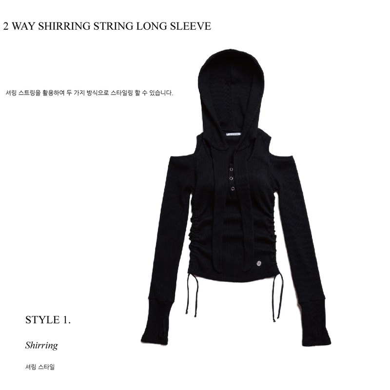 OFF SHOULDER HOODED LONG SLEEVE BLACK