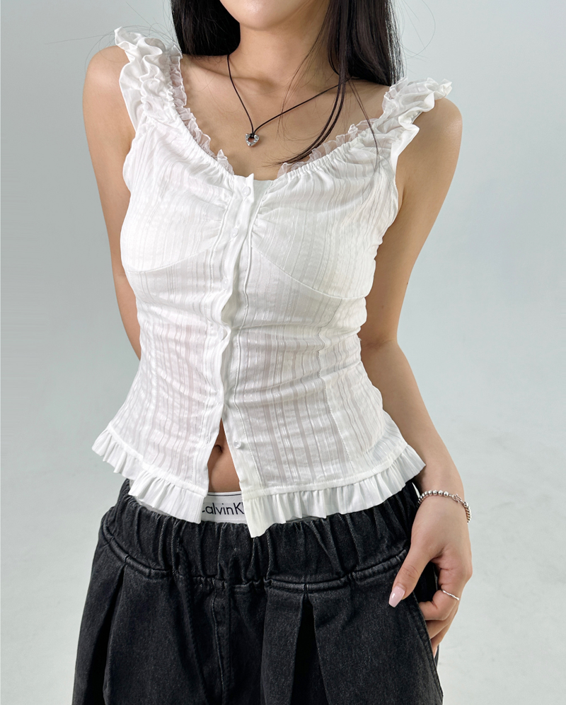 FRILL LACE BLOUSE SLEEVELESS 🤍🖤