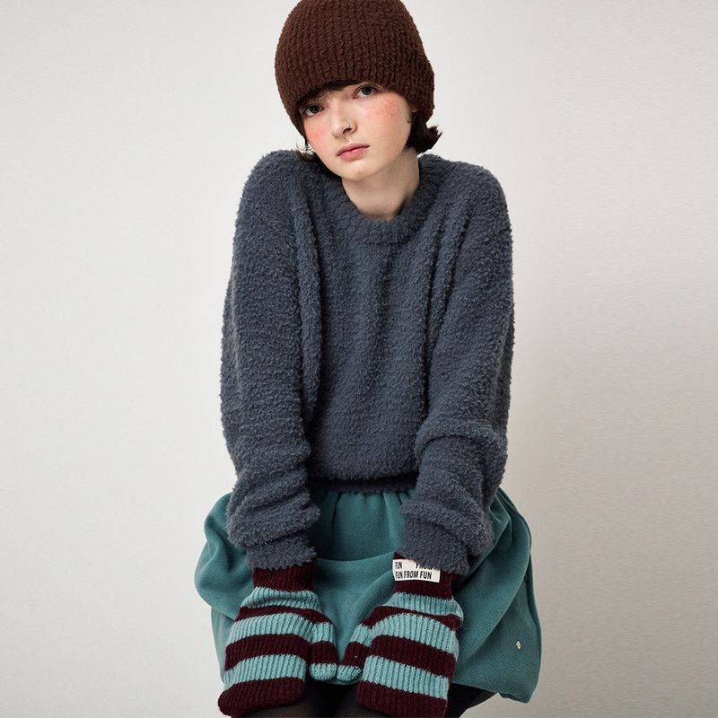 FLUFFY KNIT PULLOVER, CHARCOAL