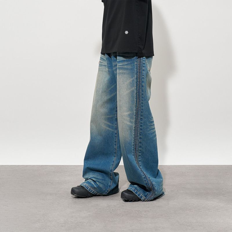 FMACM Distressed, Yellowed, Washed and Pleated Denim Trousers