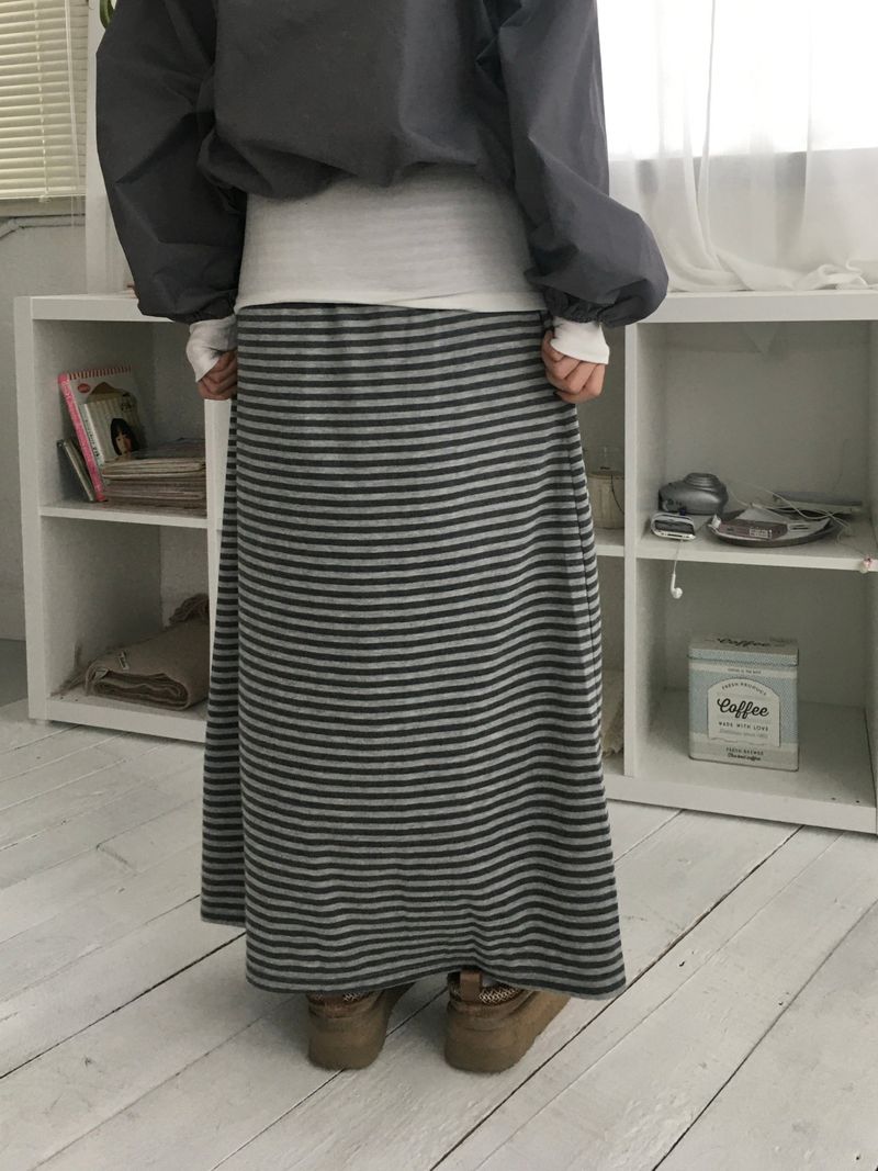 Bunny Stripe Banding Long Skirt (2c)
