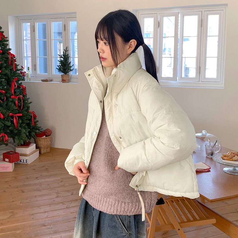 Sizen zipper pocket collar short padded coat