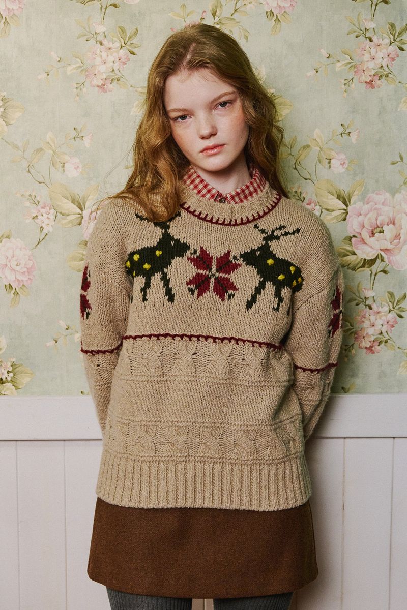 Deer Tweed Knit [Beige]