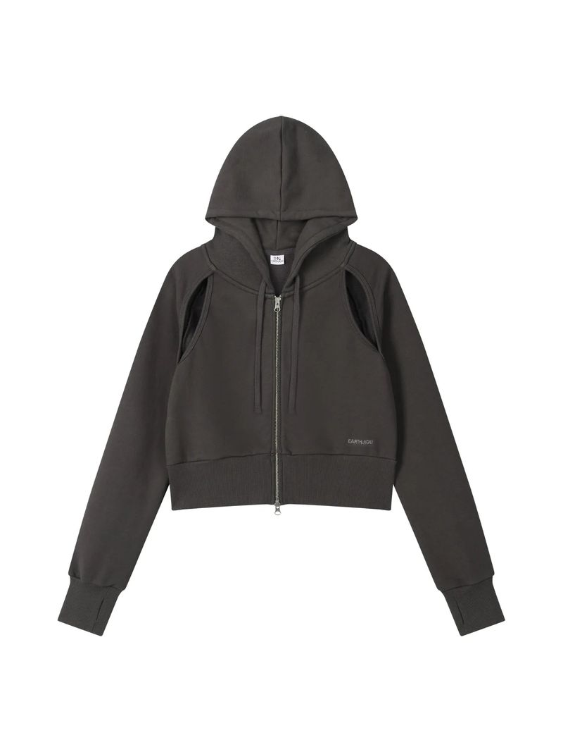 EARTHJIGU（アースジグ）の「CUT OUT CROP HOOD ZIP-UP (CHARCOAL)（Jackets/Outerwear）」
