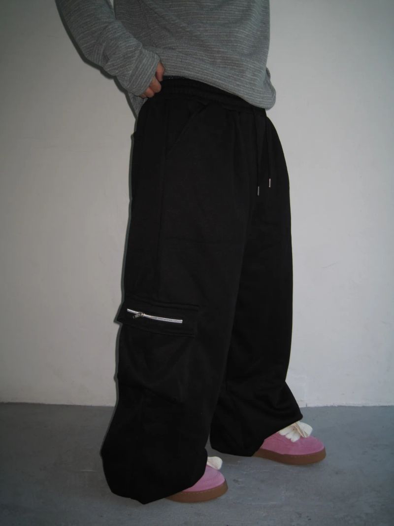 [UNISEX] Zipper Cargo Wide Sweatpants (2 Colors)