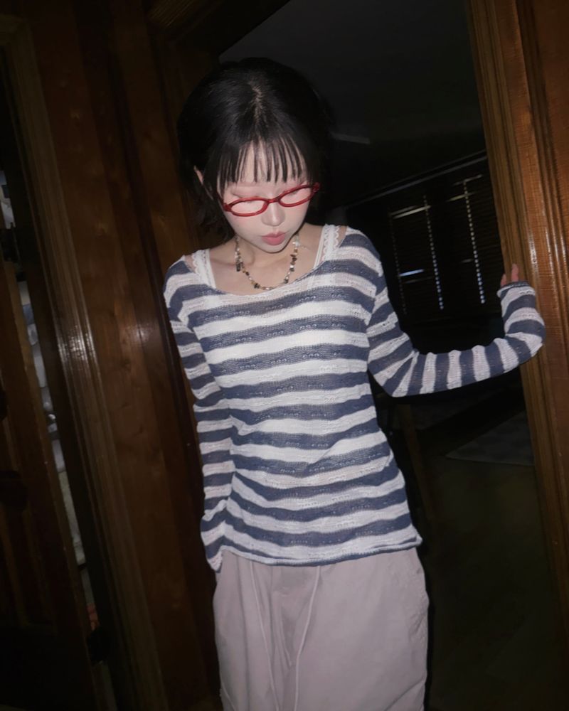(2color) Border Sheer Openwork Knit