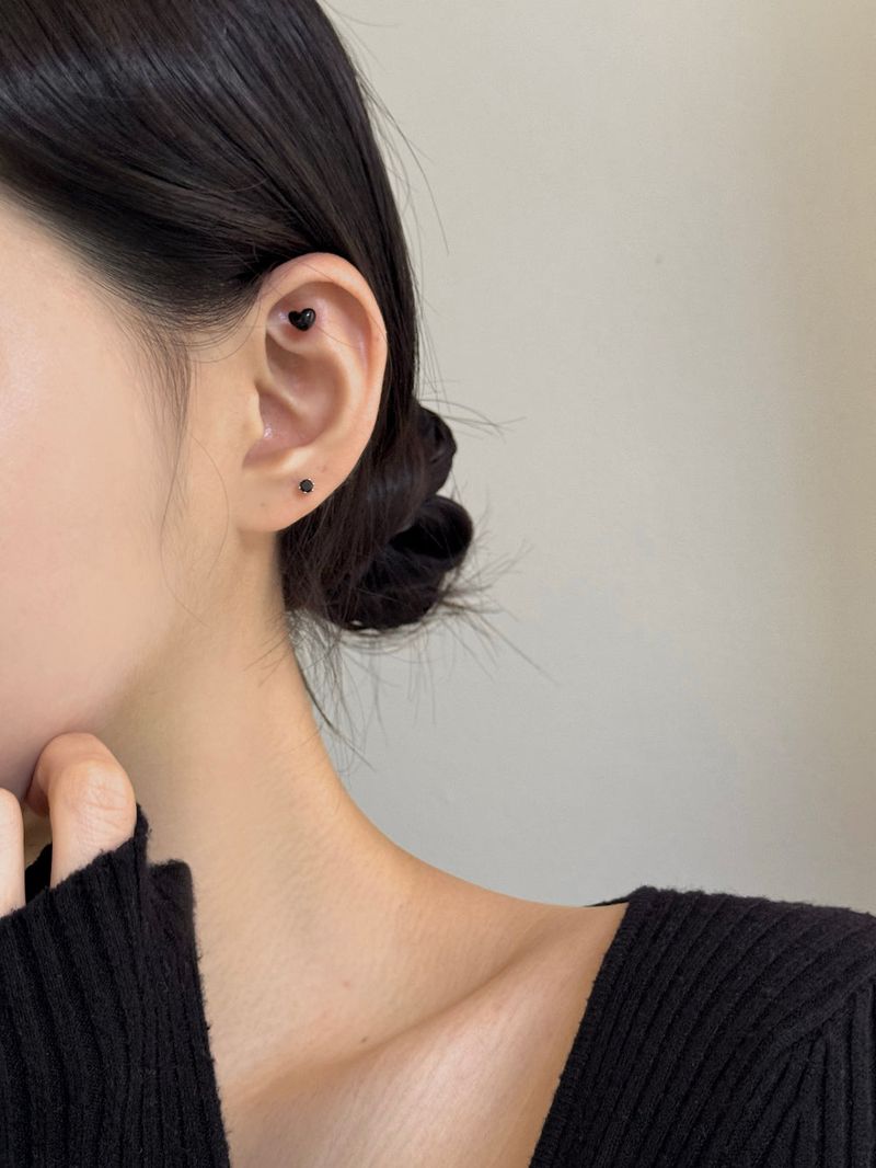 [3 set] Berry Mood Ribbon Heart Earrings Set
