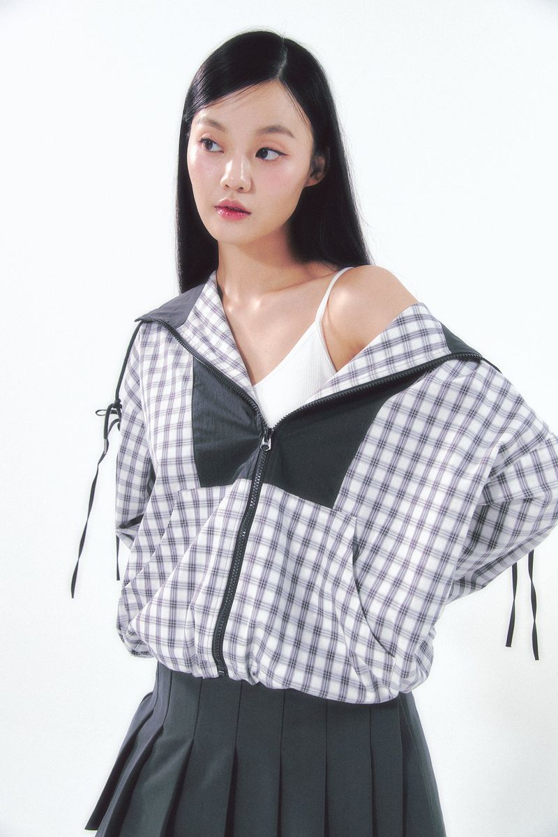 Check Ribbon Wind Breaker Black