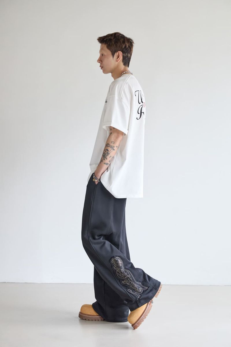 アップリケポイントスウェットパンツ - ブラック