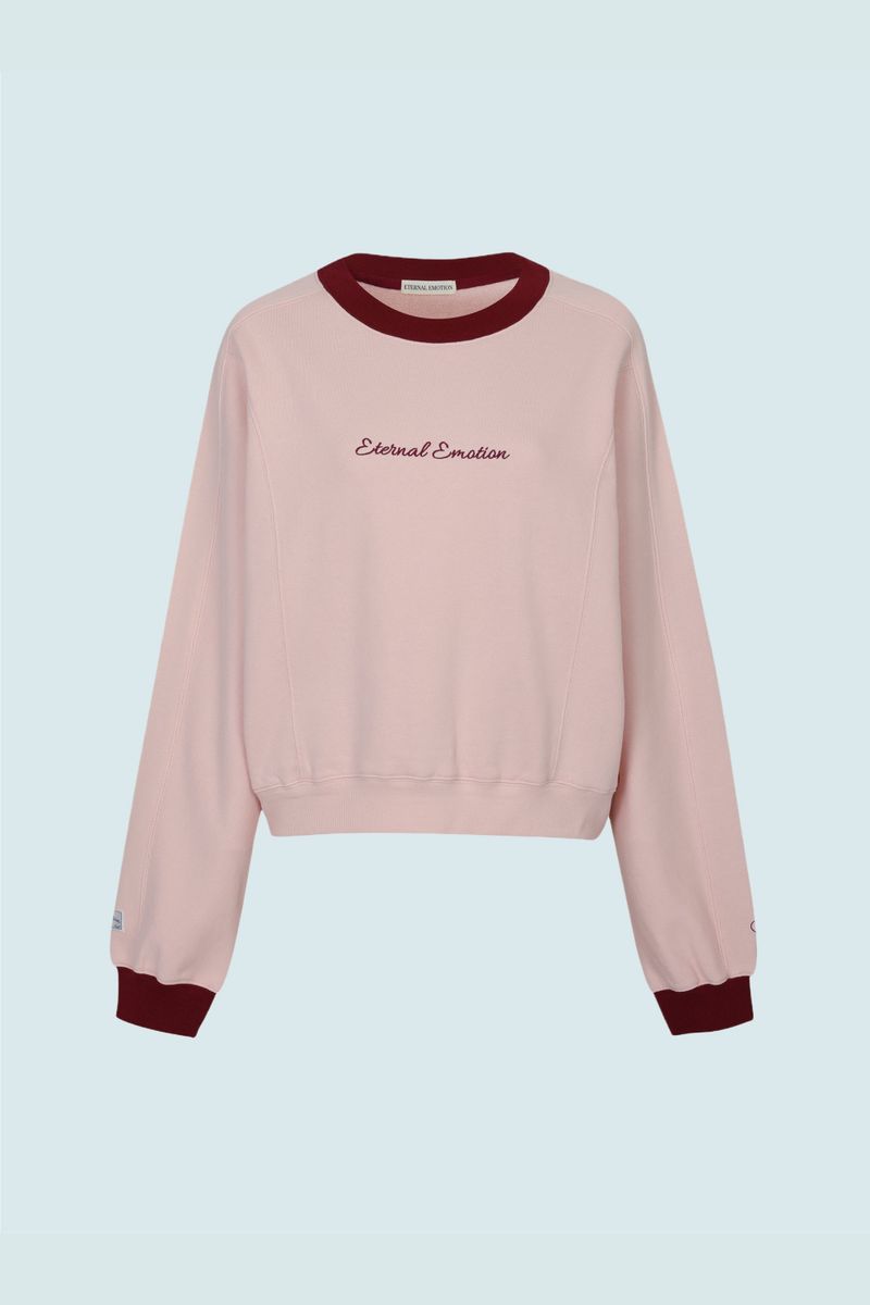 CONTRAST REGLAN CROP SWEATSHIRTS (PINK)
