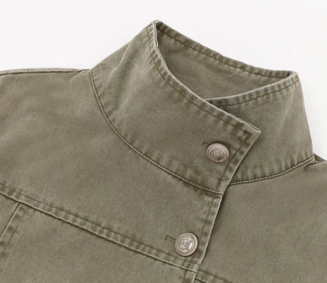 Work Pocket High-Neck Cropped Jacket