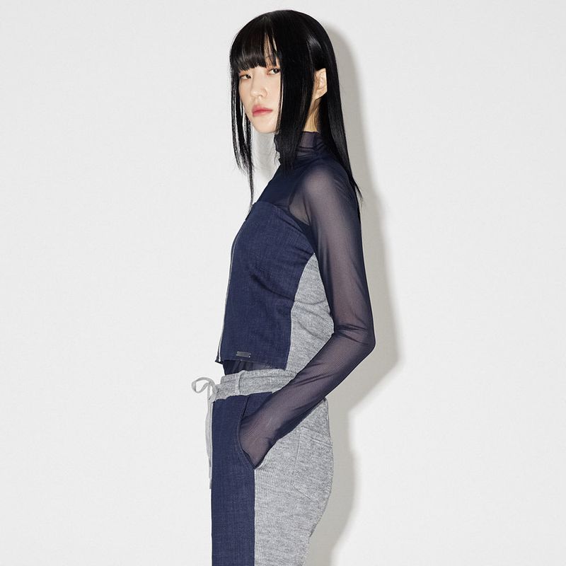 デニムニットブロックチューブトップ / Denim Knit Blocking Top [BLUE]