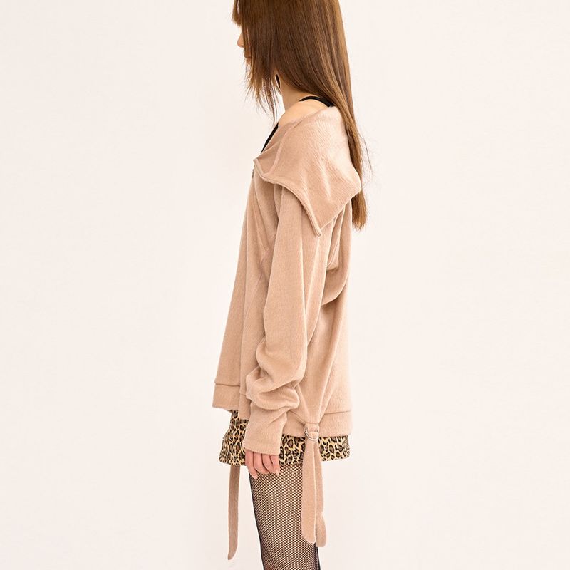 Hairy Zipslit Pullover - Camel