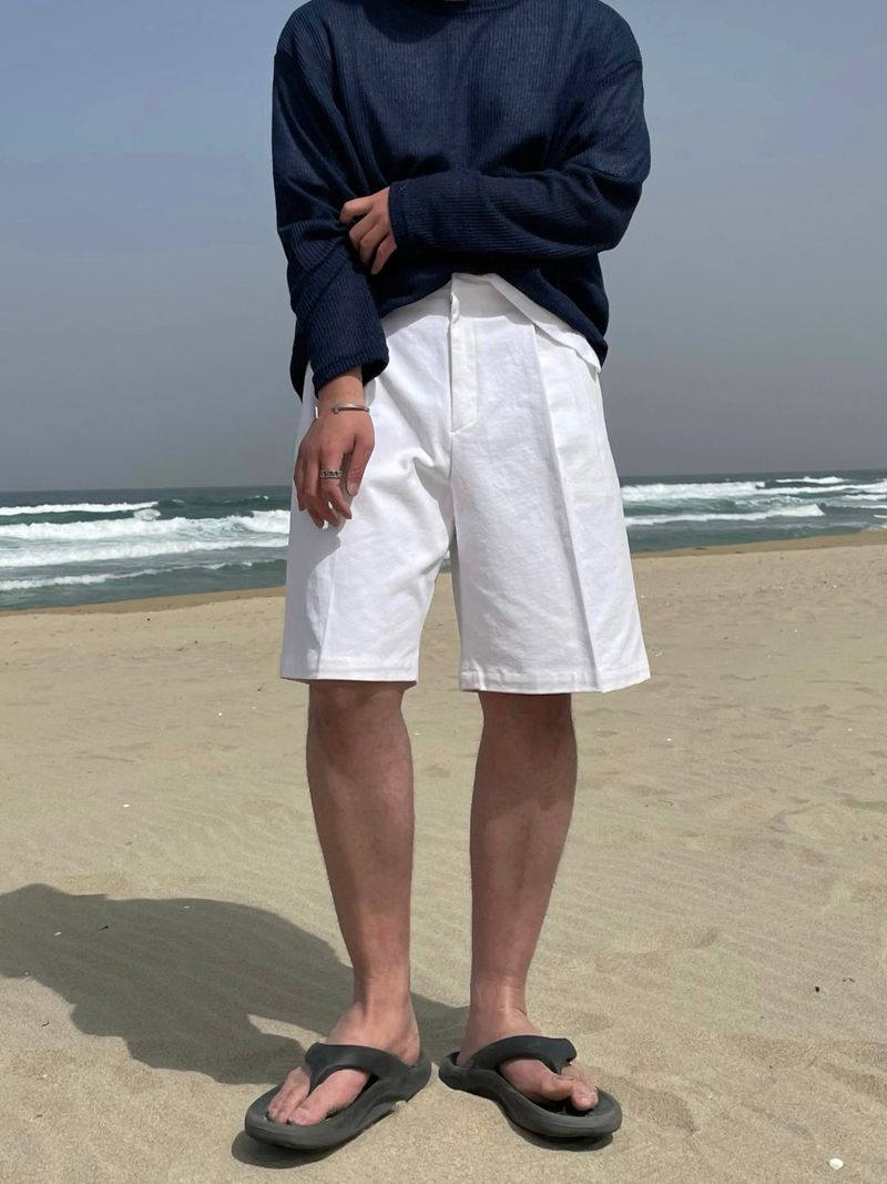 PORT COTTON TWO TUCK HALF PANTS(5COLOR)