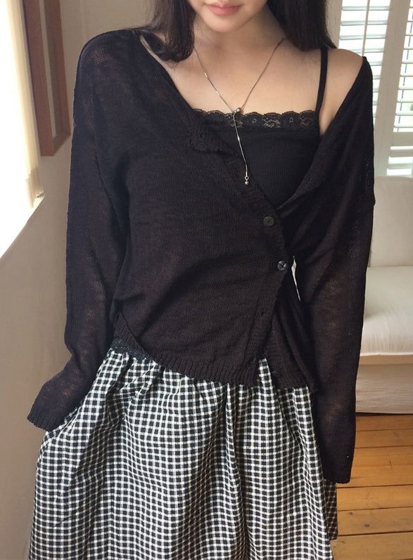 Buki Reversible See-Through Button Knit Cardigan