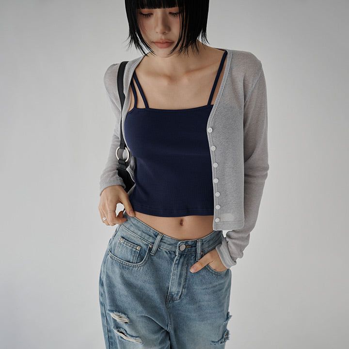 blitti（ブリッティ）の「[Kanent] V-Neck Sheer Button Cardigan - 4 Colors（Tops）」
