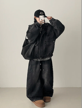 Delt Boxy Fit Two-Way Denim Hooded Jumper