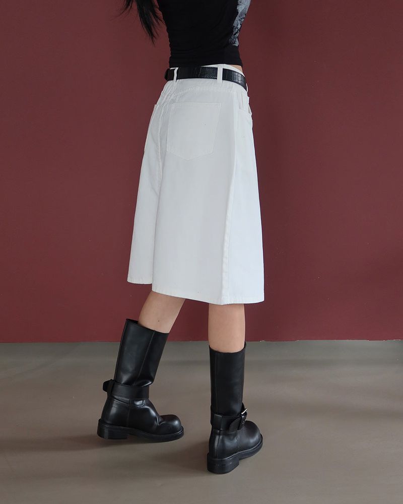 Basic pintuck cotton midi skirt