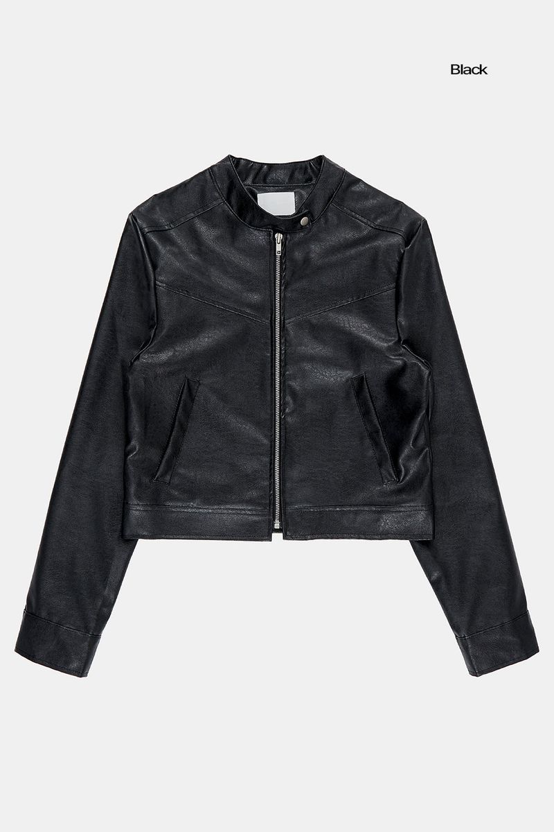 Minimal zip-up crop leather jacket