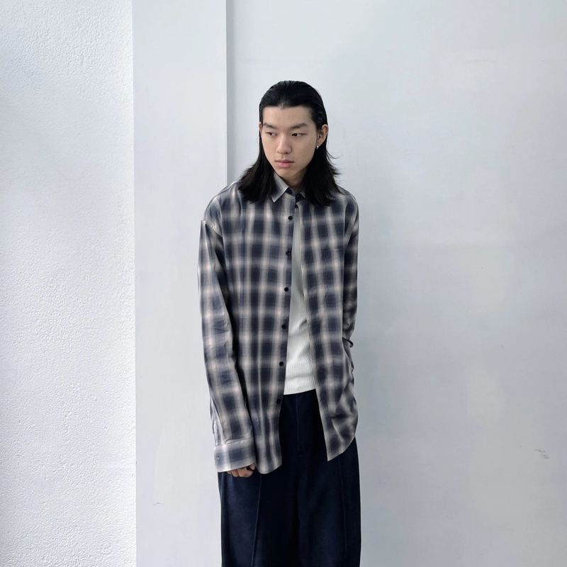Ombre Plaid Drop-Shoulder Shirt