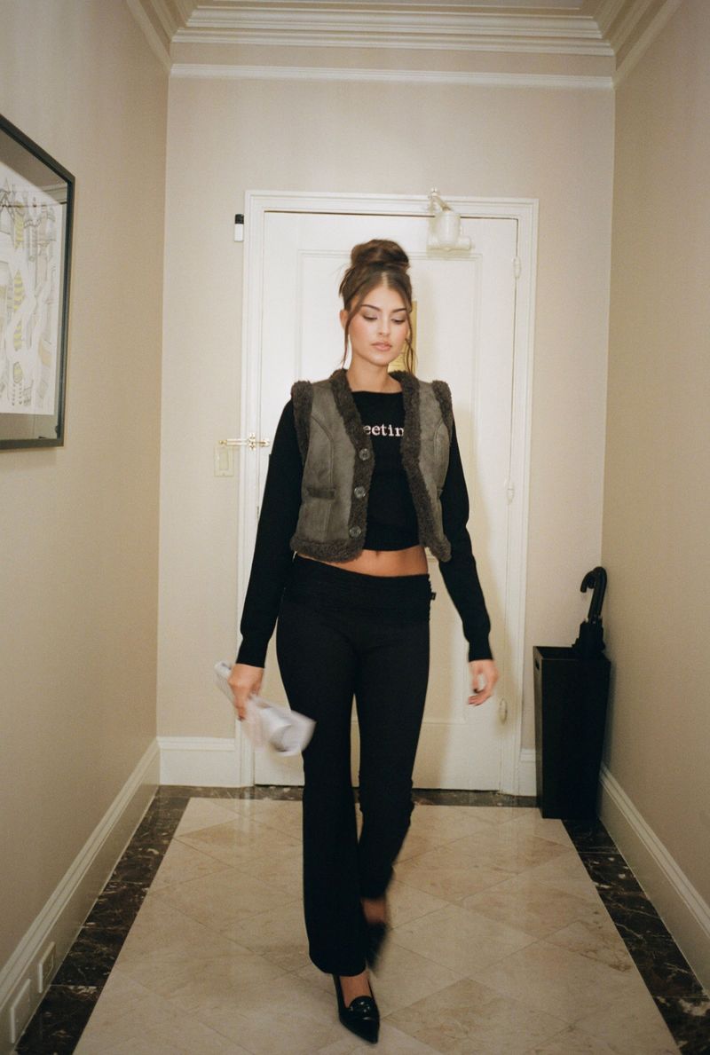 Lace combi bootcut pants