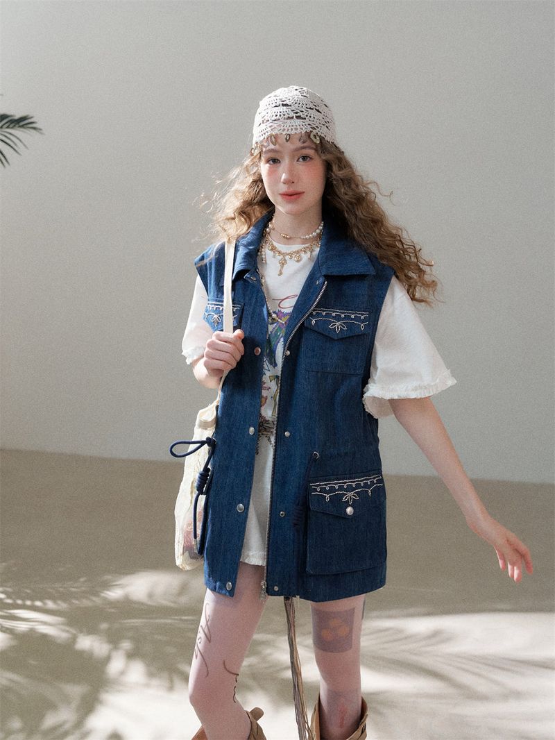 Indigo Denim Utility Pocket Vest