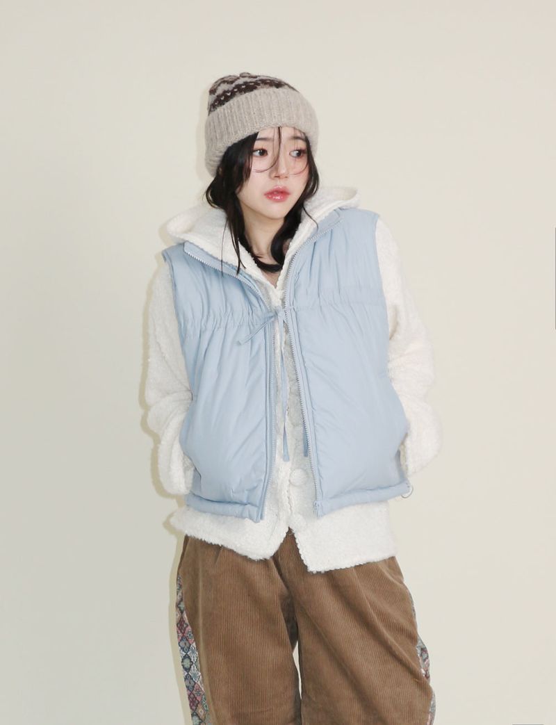 Teddy Ribbon Knot High Neck Cropped Padded Vest (6 ounces)