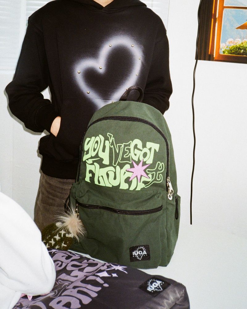 Printed Twill Pocket Backpack (Green)