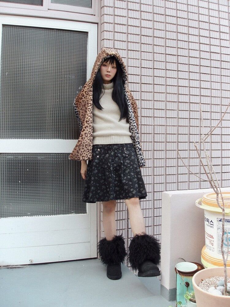 Leopard reversible hood muffler (brown)