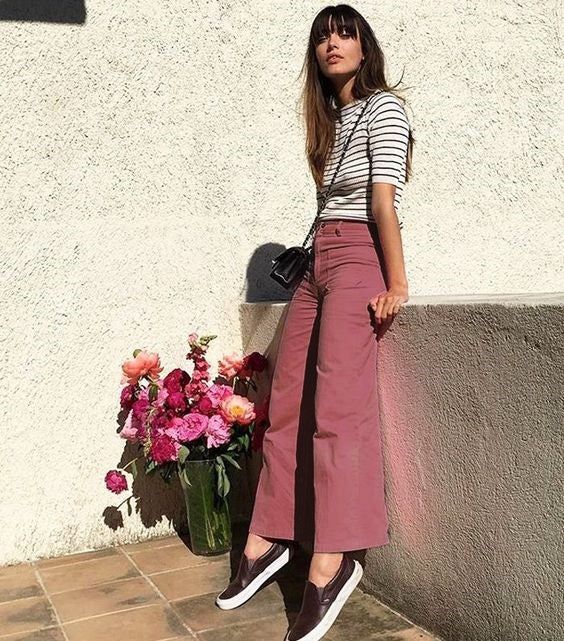 Dried rose semi wide pants