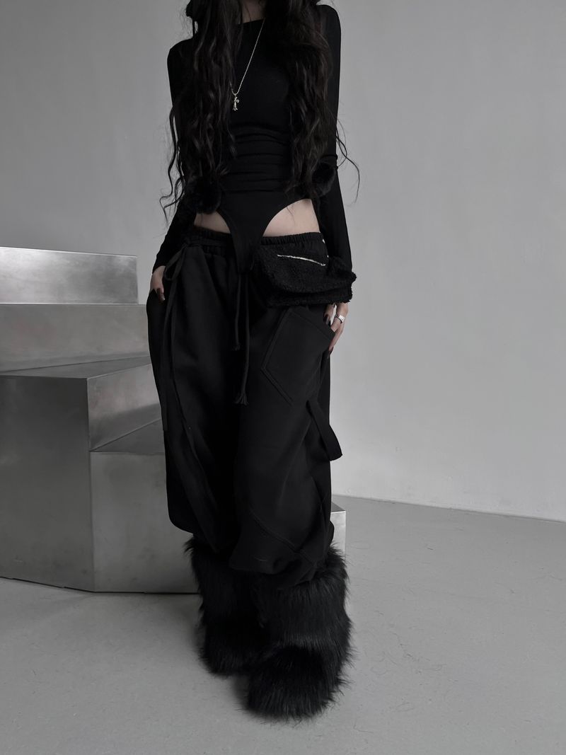 strap cut-line wide pants (fleece-lined / 2color)