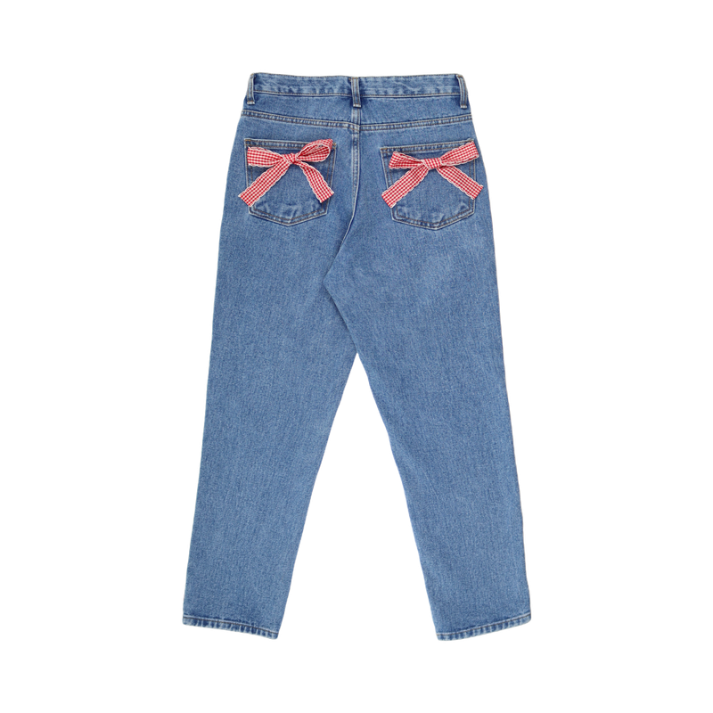 CHECK RIBBON DENIM PANTS