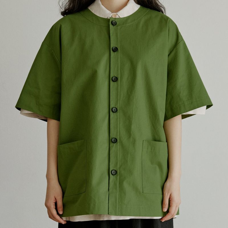 unisex round half shirts jacket olive green