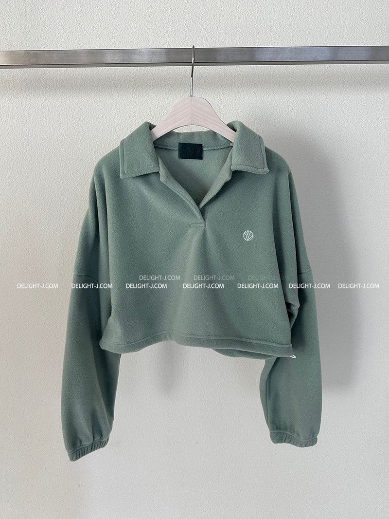 Fleece 6 color collar cropped sweatshirt