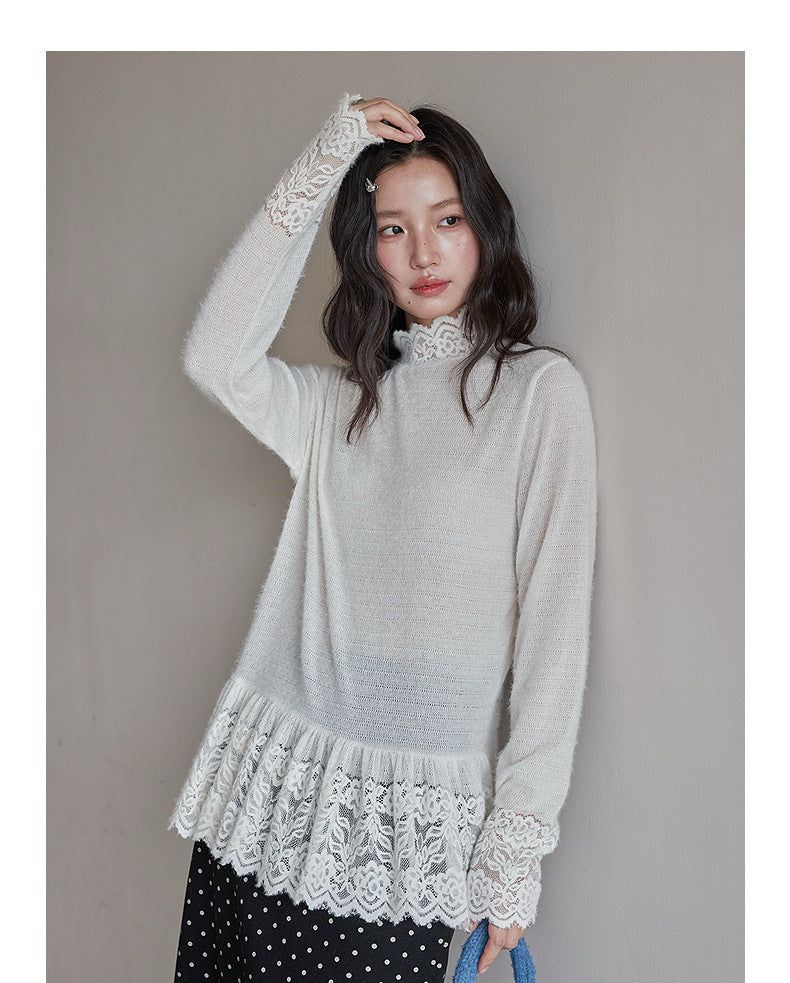 Romance Lace High-neck Knit Top