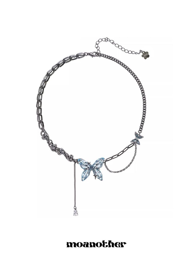 Blue Buttterfly Chain Drop Necklace