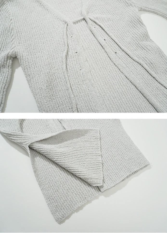 Side slit ribbed lace-up knit