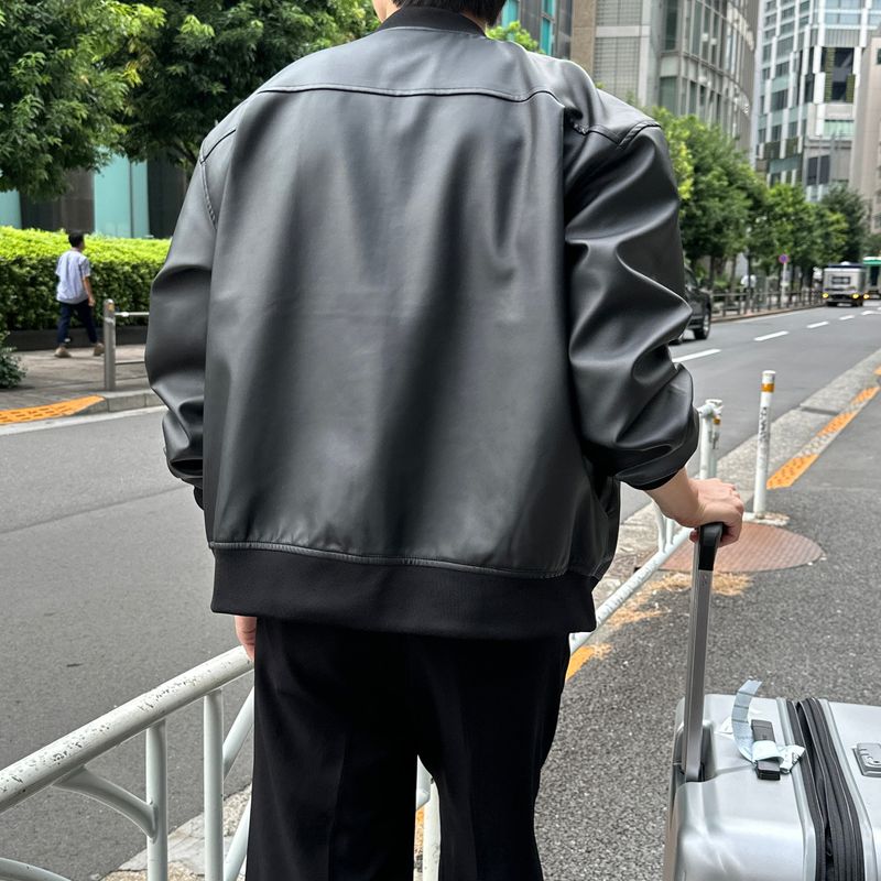 LMN Leather Oversized Fit MA-1 Jumper (Black)