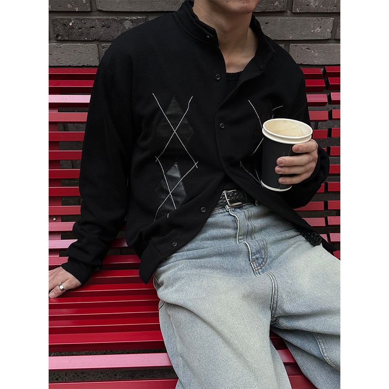 [Unisex] Argyle pattern half neck cardigan(2color)