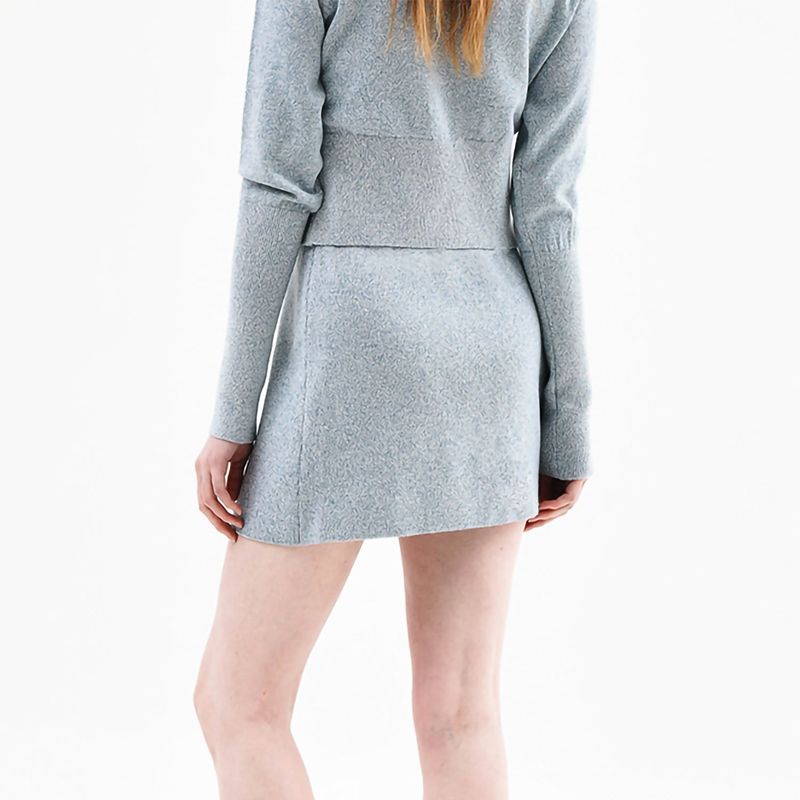 WOOL FITTED KNIT MINI SKIRT - LIGHT BLUE