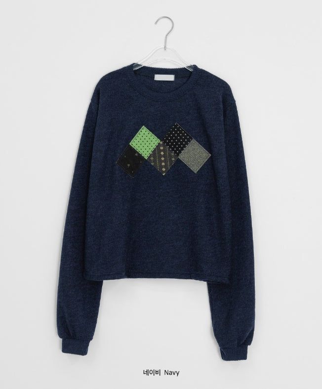 Hehen Argyle Patch Round Over Knit
